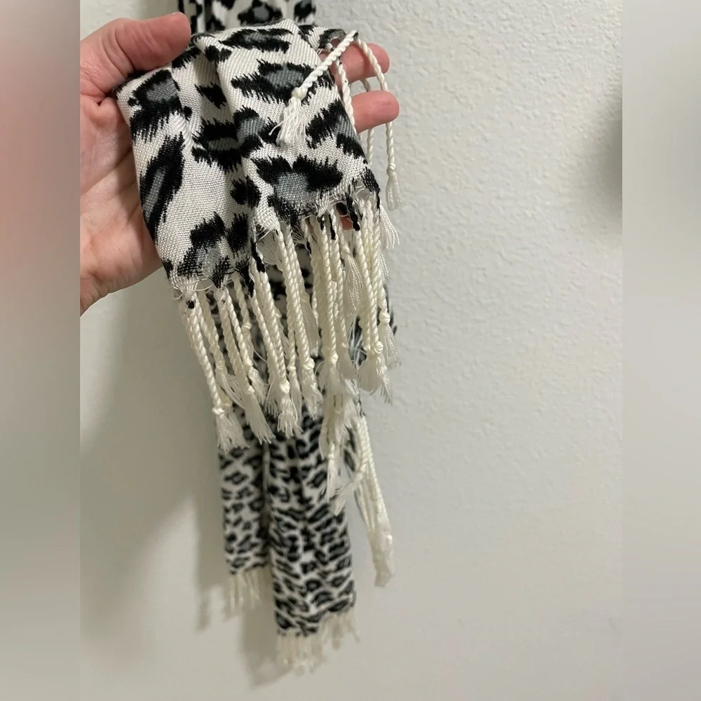 Oversized Leopard Print Scarf with Fringe